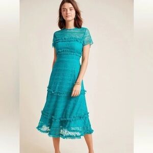 Lace Tiered Midi Dress in Teal